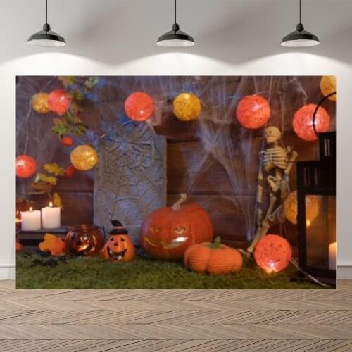 Seekpro Halloween Party Garden Pumpkin Lantern Night Deco Photography Background Photographic Backdrop For Photo Studio Shoot