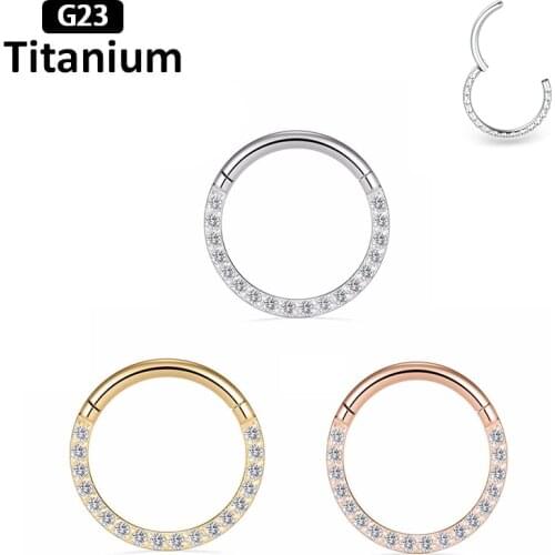 1PS New G23 Titanium Zircon stone the obverse side hight Segment Rings Open Small Septum Piercing Nose Earrings body piercing