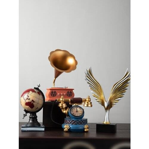 Nordic Retro Phonograph Telephone Violin Resin Decoration Home Livingroom Desktop Furnishings Crafts Bookcase Store Ornaments