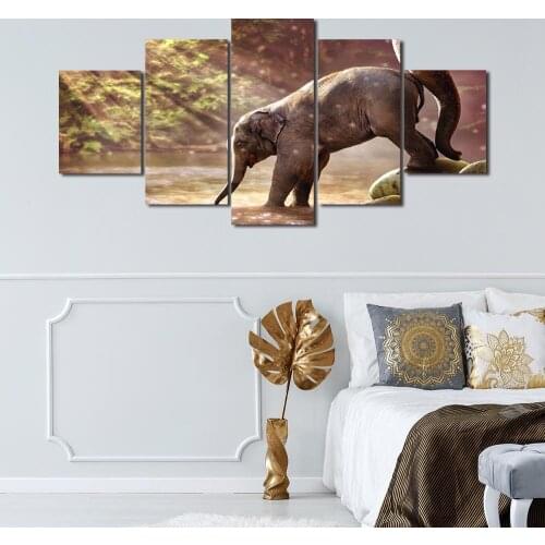 Modern Canvas Painting Young Elephant Posters and Prints Wall Art Picture for Living Room Home Decor with Frame