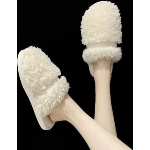 Womens plush slippers lovely comfortable Baotou fluffy sandals indoor household fur slippers winter warm cotton shoes