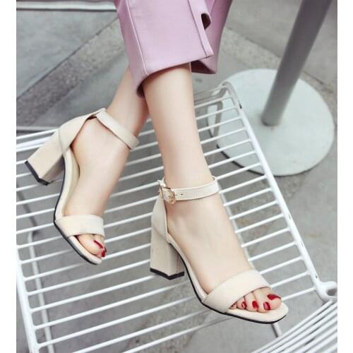 Sexy Pumps For Women High Heels Open Toe Flock Thick Heels Sandals Bridal Ladies Ankle strap Party Shoes Black Apricot Pink