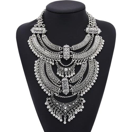 Vintage Statement Big Choker Necklace Women Maxi Power Gypsy Pendant Necklace Female Indian Ethnic Large Collar Necklace Jewelry