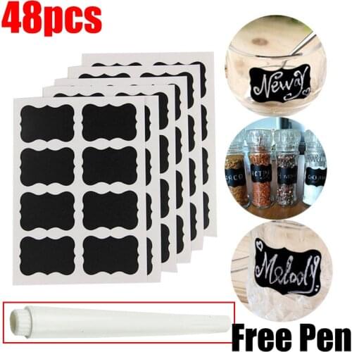 48Pcs/Set Waterproof Chalkboard Kitchen Spice Label Stickers Home Jars Bottles Tags Blackboard Labels Stickers With Marker Pen