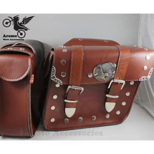 Top quality brand eagle decorate brown motorcycle Saddle leather Bag Storage Tool Pouch For Harley Davidson style motorbike bags