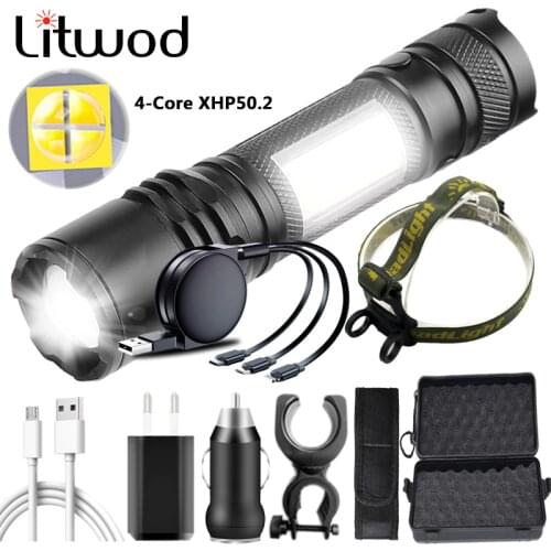 XHP50.2 Led Flashlight Built in 18650 USB Rechargeable Battery Zoomable Power Bank Torch Head Lamp Hard Bulbs Bike Light Litwod
