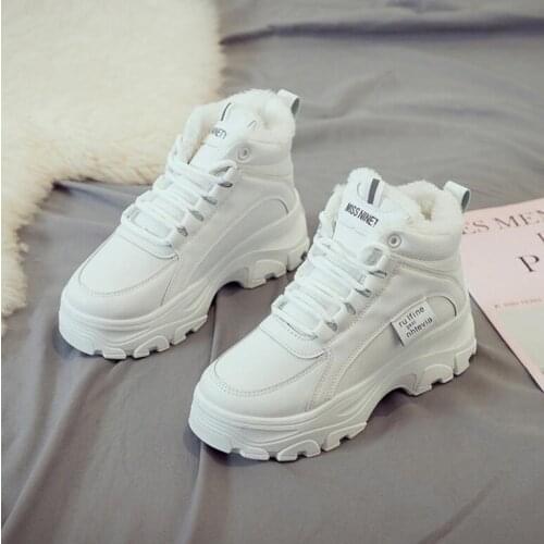 Womens casual sneakers; winter sneakers with plush fur; warm womens shoes; womens shoes with lacing; womens shoes