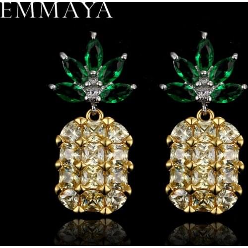 EMMAYA 2017 Pineapple Yellow Big Gems Crystal Silver Color Earrings Female Sweet Women Charm Geometry High Quality Jewelry