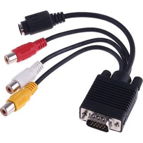 1PC VGA Male to S-Video 3 RCA Jack Female Composite AV TV Out Adapter Converter Connector Video Cable for Laptop PC HDTV