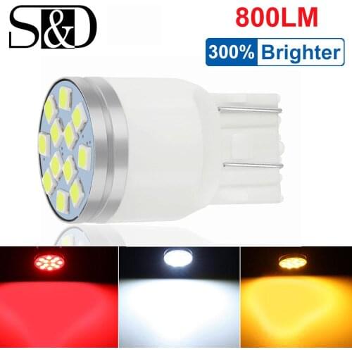 10pcs 800Lm T20 W21W LED W21/5W WY21W 7440 7443 LED Bulb Car Brake Reverse Light 12V Auto Lamp Turn Signal 6000K White Amber Red