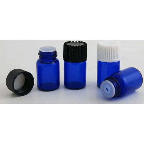 100 x 2ml Blue Glass Essential Oil Bottle With orifice reducer 2ml Sample Glass Vials Container For Essential Oil Using
