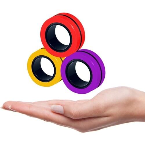 3PCS Anti-Stress Finger Magnetic Rings Kids Decompression Fingertip Toy Magic Ring Tool For Autism ADHD Anxiety Relief Focus
