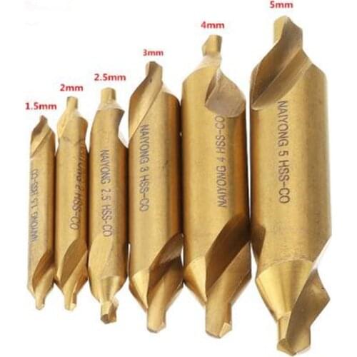 6pcs/Set HSS M35 Cobalt Center Drill Bit 1.5/2/2.5/3/4/5mm standard 60 Degree Angle Countersink Drill Bit with a double end
