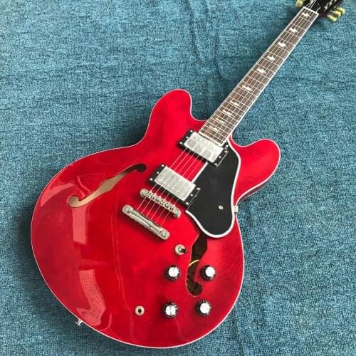 Free delivery, wine red electric guitar, hollow body ，rosewood fingerboard , high quality electric guitar