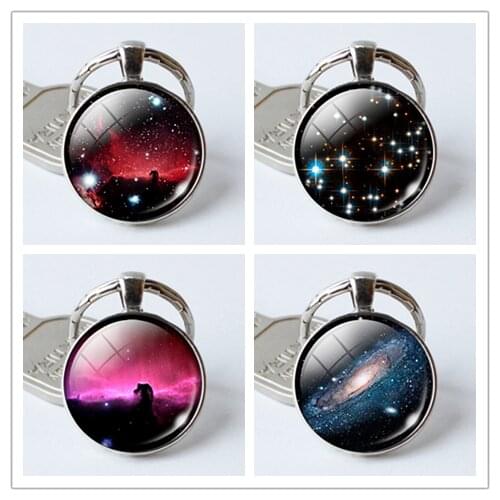 Charming Starry Sky Key Chains Shiny Star Galaxy Planet Keychain Trendy Solar System Art Picture Moon Earth Universe Jewelry