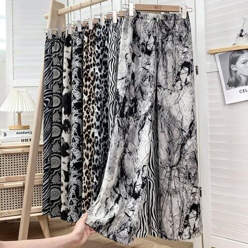 Tie-dye Leopard Print Ice Silk Chiffon Wide-leg Pants Womens Summer Loose Drape Mopping Anti-mosquito Straight-leg Casual Pants