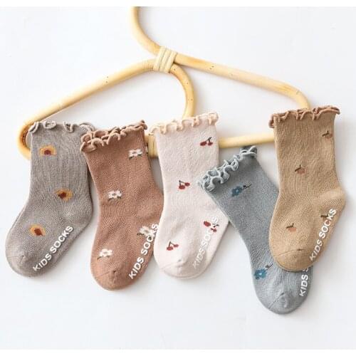 New 0-3Years Spring Baby Girl Cotton Floor Socks Kids Print Socks Newborn Infant Ruffle Anti Slip Baby Knitted Socks for Autumn