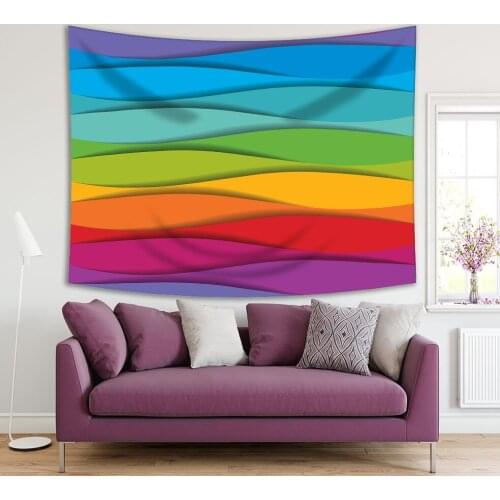 Tapestry Rainbow Pattern with Abstract Waves Ocean Colorful Decorating Summery Fun Art Purple Blue Green Yellow Red