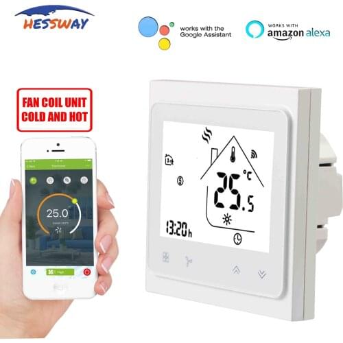 HESSWAY TUYA 95VAC to 250VAC Room THERMOSTAT WIFI Temperature Controller Lcd for 2 Pipe Cool Heat Panel