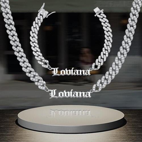 Hip Hop Cuban Chains Custom Letter Necklace & Bracelet Mens Stainless Steel Name Zircon Necklace Jewelry Gifts