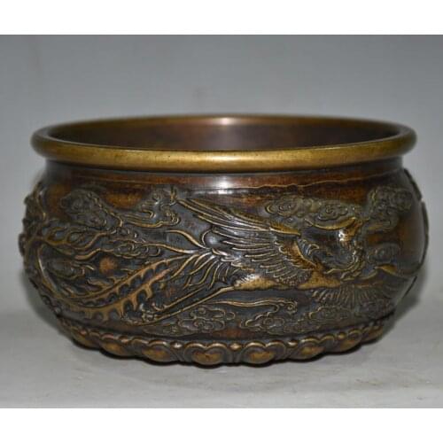 China brass archaize dragon phoenix cylinder crafts statue