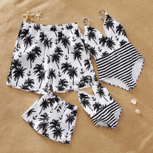 PatPat Mosaic Coconut Tree Anchor Mommy and Me Swimwear