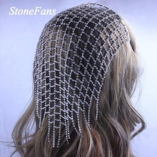 Stonefans Fashion Bridal Rhinestone Tassel Headband for Wedding Jewelry Silver Color Crystal Hair Hoop Chain Jewelry Accessories