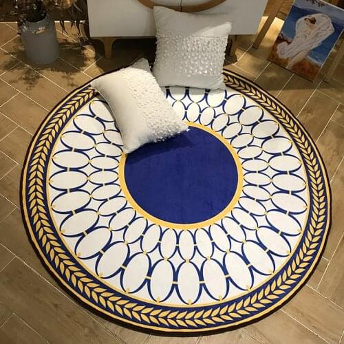 Soft Round Flannel Decorative Carpet Foot Door Yoga Chair Play Mat Pad Bathroom Hallway Area Rug Blue gold Home Deco Carpet