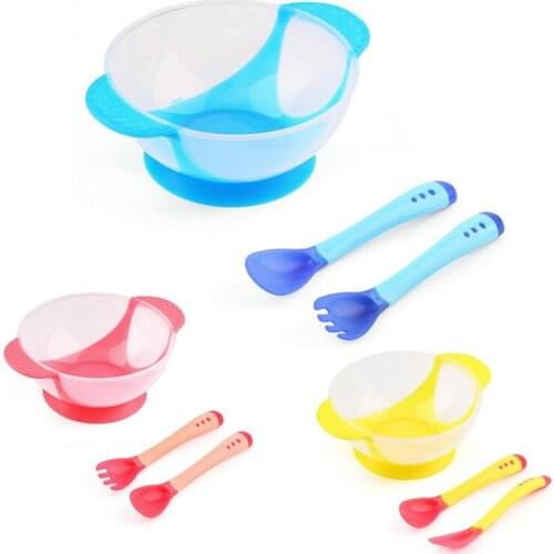Baby Bowl Slip-resistant Tableware Set Infants feeding Bowl With Sucker and Temperature Sensing Spoon For Kids Dinnerware 1Set