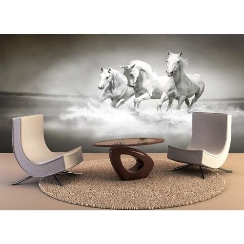 Custom Wallpaper MuralsHerd White Horses Running Water Self Adhesive Vinyl Wall Sticker Wall Paper Art Wall Painting Living Room