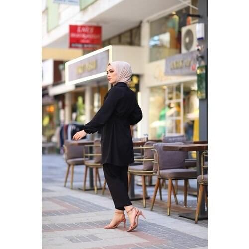 Nevra Women Tunic Pants Dual Crepe Princess Suit Black S M size Muslim women Dubai Turkish hijab clothing girls Islamic clothing