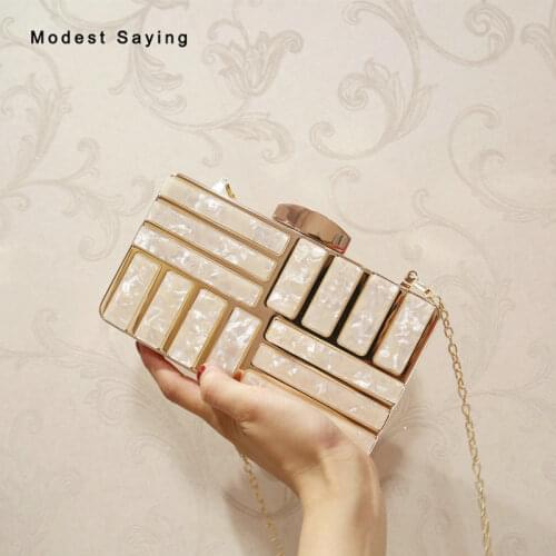 New Fashion Champagne Square Acrylic Wedding Party Banquet Handbags 2018 Women Prom Evening Purse Dolly Bags Wedding Accessories