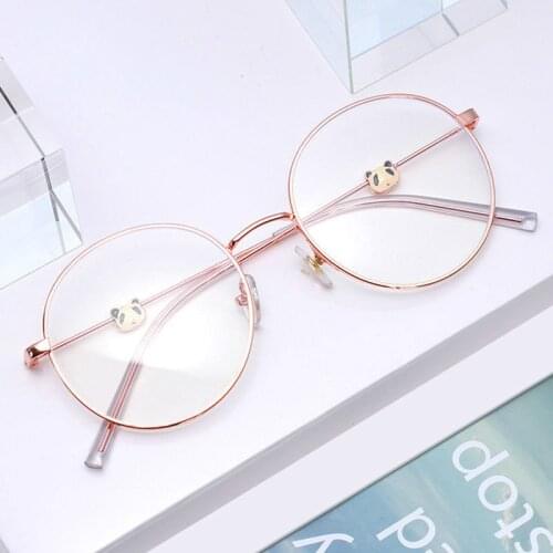Womens Eyeglasses Myopia Prescription Glasses Metal Glasses Round Panda Shape Myopia Eyeglasses-0.5-1.0-1.5-2.0-2.5 To -4.0