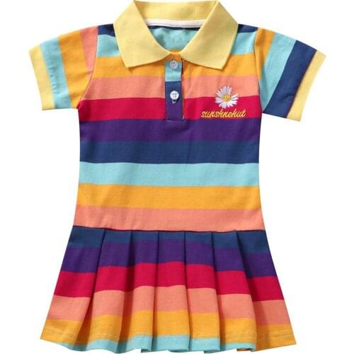 Kids Girls Dresses Short Sleeves Cotton Colorful Striped Toddler Baby Girl Dress Summer Fashion Cute Korean Style Princess Dress