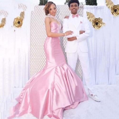 Sexy One Shoulder Pink Prom Gown vestido de festa Charming Appliques Beads African Mermaid Floor Length Wedding Party Dress