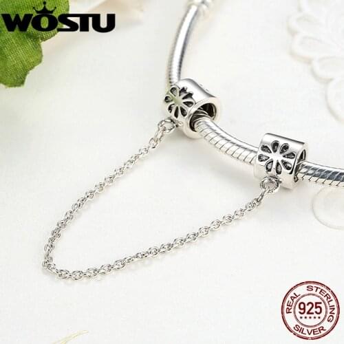 100% 925 Sterling Silver Daisy Safety Chain Charm Fit Original Bracelet Pendant Authentic Jewelry Gift FBS204