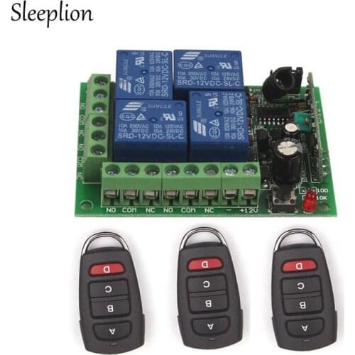 Sleeplion 12V 4CH Channel Relay RF Wireless Remote Control Switch 3 Transmitter+Receiver ON/OFF