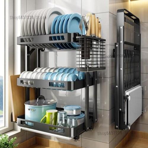 Installation-free dish racks, foldable kitchen racks, drain racks to dry dishes and chopsticks storage box, free punch