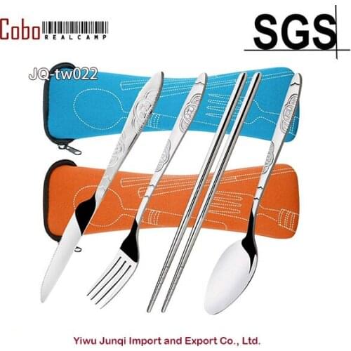 8 Pieces Flatware Sets Knife,Fork,Spoon,Chopsticks 2 Pack Rustproof Stainless Steel Tableware Dinnerware with Carrying Case