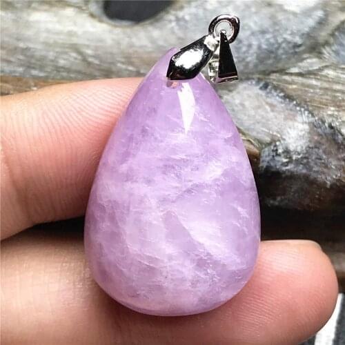 Top Natural Purple Kunzite Stone Pendant Jewelry For Women Man Crystal Healing Silver 30x19x9mm Beads Water Drop Gemstone AAAAA