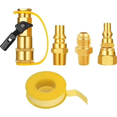 Solid Brass 1/4 Inch RV Propane Quick Connect Adapteur Propane/Natural Gas Quick Disconnect Kit With Shutoff Valve