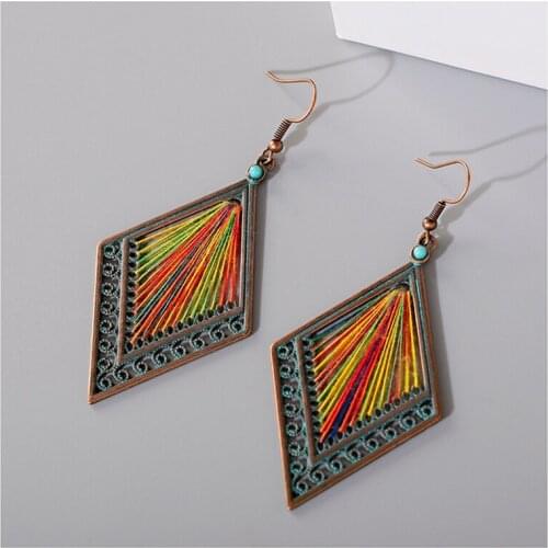 Vintage Ethnic Geometric Rhombus Hollow out Dangle Earrings For Women Handmade Egypt Gypsy Tribe Juhmka Jewelry Accessories