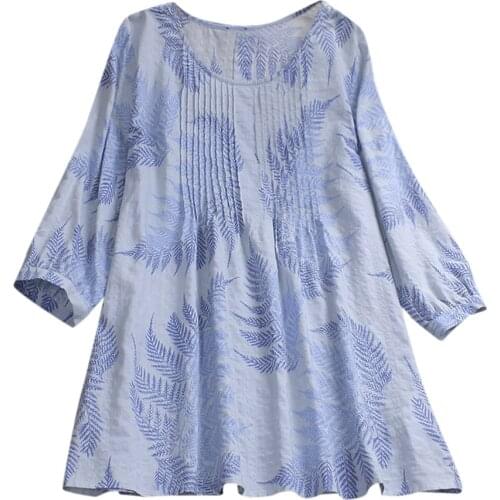 Women Sexy Blouse Shirt 2021 Womens Casual Plus Size Loose Linen Sleeve Print Button Tanic Shirt Blouse Blusas Femininas De Vera