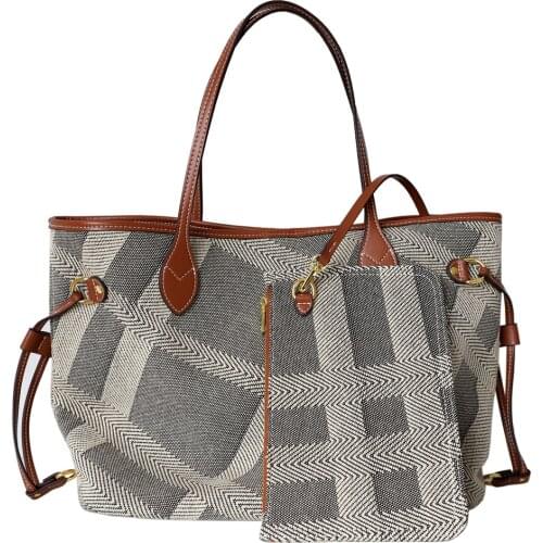 2021New Large Capacity Women Handbags High Quality Canvas Large Lattice Female Tote Fashion Soft Ladie Hand Bags Bolsas Feminina