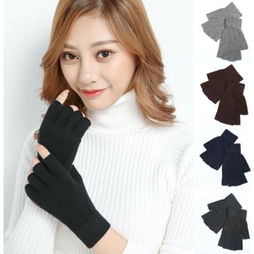 Unisex Winter Warm Gloves Men Women Solid Winter Half Finger Stretchy Elastic Knitted Half Finger Thermal Mitten Women Gloves
