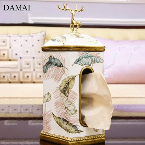 Golden Elk Tissue Boxes Deer Flowers Decorative Napkin Holder Coffee Table Ornaments Paper Towel Storage Box Home Decoration