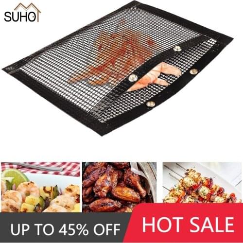 1Pcs Non-Stick BBQ Mesh Grill Bag High Temperature Resistant PTFE Reusable Mesh Barbecue Pouche Easy Clean BBQ Grill Accessories