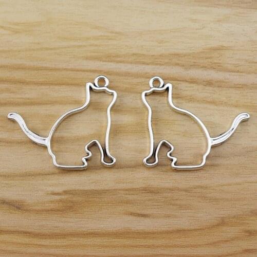 10 Pieces Open Hollow Cat Animal Tibetan Silver Charms Pendants for Necklace Earrings Jewelry Making Accessories
