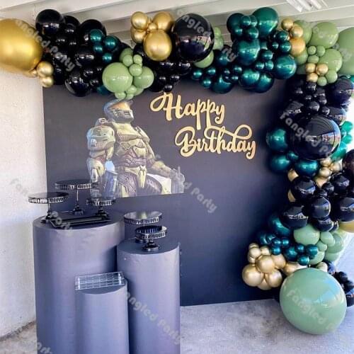 175pcs Dusty Green Matte Black Chrome Gold Balloon Garland Doubled Dark Teal Baby Shower Gender Reveal Birthday Party Supplies