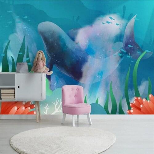 Milofi Custom 3D Wallpaper Mural Watercolor Mediterranean Sea Ocean Whale Childrens Room Background Wall Decoration Painting Wa